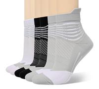 IRAMY Compression Ankle Support Socks Women Wicking Running Cushioned Athletic Plantar Fasciitis Relief 3 Pairs (Black+White+Grey XL)