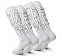 IRAMY Scrunch Football Socks Ultra Long 1 Pack/2 Packs Combed Cotton With Ankle Support Padded Knee High Socks Youth Adult, White(2 Packs), Large