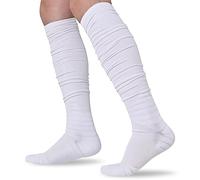 IRAMY Scrunch Football Socks Ultra Long 1 Pack/2 Packs Combed Cotton With Ankle Support Padded Knee High Socks Youth Adult, White (1 Pack), S