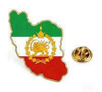 Iran Flag Lapel Pins for Women Gold Flag Lion Sun Pin Brooch Silver Pahlavi Dynasty Commemorate Pin Trendy Elegant Jewelry Gifts, M, Copper, no gemstone