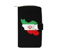 Iran Flag Map Leather Bifold Organizer Wallet with Zipper Pocket Multifunctional Credit Card Holder