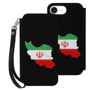 Iran Flag Map Leather Wallet Phone Case Compatible with iPhone 16 Series Printed Wrist Strap Flip Protective Cover