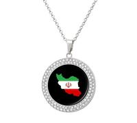 Iran Flag Map Multicolored Diamond Necklaces Jewelry Brilliant Circle Pendant Necklace Gift for Women