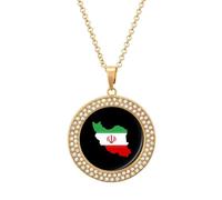 Iran Flag Map Multicolored Diamond Necklaces Jewelry Brilliant Circle Pendant Necklace Gift for Women