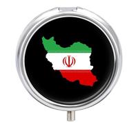 Iran Flag Map Portable Pill Organizer with 3 Compartments Round Medicine Box Compact Travel Pharmacy Case