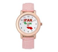 Iran Flag Women's Wrist Watch Easy Reader with Leather Strap Analog Display Wonderful Ladies Gifts