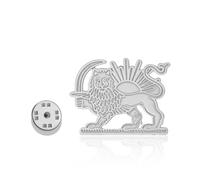 Iran Lion and Sun Lapel Pins Stainless Steel Shir Khorshid Pahlavi Brooch Ancient Iranian Persian Jewelry (Silver 2)