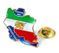 Iran Map Brooch Pins Stainless Steel Persia Iran Flag Lion and Sun Crown/Faravahar/Derafsh Kaviani Persian Iranian Lapel Pins Brooch Badge Souvenir Gifts (Gold 3)