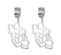Iran Map Earrings Iranian Flag Persian Calligraphy Earrings Patriotic Heritage Pride Peace Jewelry Souvenir Series Gifts for Women Men (“ایران” - Iran silver)