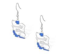 Iran Map Earrings with Peace Dove/Embrace/Flag Color CZ Stainless Steel Iranian Patriotic Dangle Earrings Persian Jewelry Gift for Women (Silver 2)