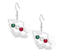 Iran Map Earrings with Peace Dove/Embrace/Flag Color CZ Stainless Steel Iranian Patriotic Dangle Earrings Persian Jewelry Gift for Women (Silver 3)