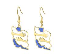 Iran Map Embrace Earrings Iranian Heritage Pride Hugging Hands Persian Earrings Peace Patriotic Symbolic Flag Jewelry Souvenir Series Gifts for Women Men (Embrace gold)