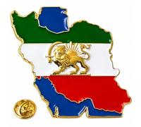 Iran Map Enamel Pin Badge - Persian Lion & Sun Flag Design - Metal Lapel Pin Brooch for Jacket, Backpack or Bag - Iran Gift, Souvenir, Collectible Pin - Pahlavi Symbol - 3cm x 3cm