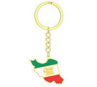 Iran Map Flag Keychain Steel Country Map Geography Keyring Car Backpack Accessories Jewellery Gift for Men Women Keychain, gold, One Size