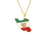 Iran Map Flag Pendant Necklace For Men Women Stainless Steel Necklace, 60cm, Metal, No Gemstone