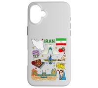 Iran map, Iranian Culture Landmarks & Heritage Art Case for iPhone 16 Plus