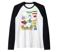 Iran map, Iranian Culture Landmarks & Heritage Art Raglan Baseball Tee