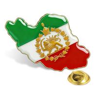 Iran Map Lapel Pin Stainless Steel Iran Lion and Sun Brooch Pin Vintage Iranian Persian Jewelry (Gold 7)