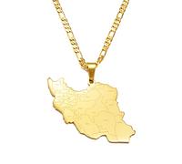 Iran Map Pendant Necklace - Trendy Map with City Contour Design Pendant Necklaces Ethnic Style Clavicle Chain Sweater Necklaces Minimalist Jewelry,Golden,45Cm