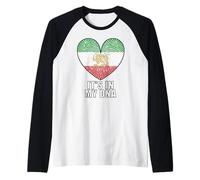 Iran Map with Lion and Sun Emblem Heart Shape Fingerprint Raglan Baseball Tee
