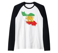 Iran Map with Lion and Sun Emblem, Vintage Heritage Raglan Baseball Tee