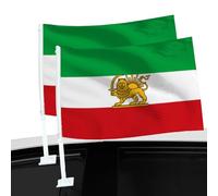 Iran Old Flag for Car, 2pcs Old Historic Iran Flag & Former Irans Flags with Lion Sun, Small Irans Lions Car Flags with Flagpole, Polyester, for Sedan Truck RV Window