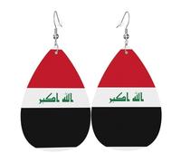 Iraqi flag Elegant Dangling Teardrop Earrings for Women, Lightweight Leather Earrings, Versatile Everyday Design
