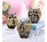 Irayin 3 Owl Figurines Decor, Owl Statue Figurine, See No Hear No Speak No Evil Ornaments, Crafted Animal Sculpture, Cute Owls Decoration for Living Room, Office, Bookshelf, Bedroom - Black