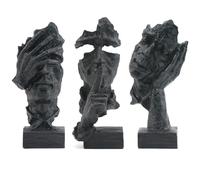 Irayin 3 Pcs Thinker Statue, Silence is Gold Abstract Art Figurine, No Hear No See No Speak Modern Home Resin Sculptures Decorative Objects Decor for Home Office Bookshelf Desktop(Black)