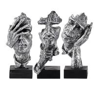 Irayin 3 Pcs Thinker Statue, Silence is Gold Abstract Art Figurine, No Hear No See No Speak Modern Home Resin Sculptures Decorative Objects Decor for Home Office Bookshelf Desktop(Silver)