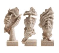 Irayin 3 Pcs Thinker Statue, Silence is Gold Abstract Art Figurine, No Hear No See No Speak Modern Home Resin Sculptures Decorative Objects Decor for Home Office Bookshelf Desktop(Grey)