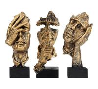 Irayin 3 Pcs Thinker Statue, Silence is Gold Abstract Art Figurine, No Hear No See No Speak Modern Home Resin Sculptures Decorative Objects Decor for Home Office Bookshelf Desktop(Gold)