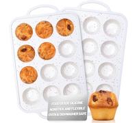 Irayin Silicone Mini Muffin Tray, Metal Reinforced Frame Mini Cupcake Pans, 12 Cup Nonstick Muffin Silicone Molds with Handle for Baking Mini Muffins, Mini Cupcakes, Mini Egg Bites 2Pack