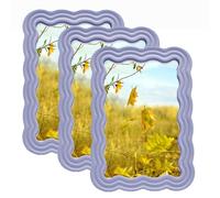 irbaniland 3Pcs 4x6 inch Wave Shape Photo Frame Smooth Wavy Picture Frame Display Pictures Wavy Edge Vintage Scalloped Rustic Photo Frames for Wall Hanging Home Decor Photo Gallery Art (Blue)