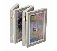 irbaniland 4 Folding Rustic Photo Frames Poster Frames Quadruple Picture Frame Wooden Hinged Photo Frame Stand Vertically on Desktop Standing or for Wall Hanging Display Frame (Grey,Quadruple 4x6)