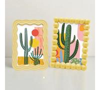 irbaniland 6 Inch Wave Shape Colorful Photo Frame Set of 2, Cute and Fashional Picture Frame, Photo Tabletop & Wall Display Hanging Display & Home Decor (Yellow)