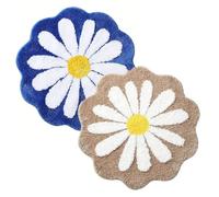 IRCKONCI 2 Pcs Cute Bath Mat 60x60cm Floral Rug Water Absorbent Non-Slip Mat Soft Machine Washable Rug for Bedroom Kitchen Bathroom Toilet Floors(Blue+Brown)