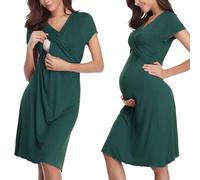 Irdcomps Women’s Breastfeeding Nightdress Maternity Nightshirt Nursing Nightgown Soft Labour Pyjamas Loungewear Dress for Pregnant Casual（Dark Green，XXL）