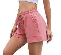 Irdcomps Women's Running Shorts Gym Cotton Sweat Sports Workout Cycling Athletic Comfy Lounge Hiking High Waist with Pockets Pink，L