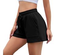 Irdcomps Women's Running Shorts Gym Cotton Sweat Sports Workout Cycling Athletic Lounge Hiking High Waist with Pockets Black,XXL