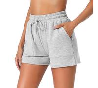 Irdcomps Women's Running Shorts Gym Cotton Sweat Sports Workout Cycling Comfy Athletic Lounge Hiking High Waist with Pockets Grey,M
