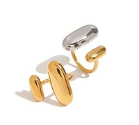IREAKZGN Glossy Geometric Metal Adjustable Ring Stainless Steel Finger Jewelry Oval Open Ring 1Pcs(JDR0303003-PS)