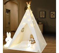 IREENUO Teepee Tent for Kids with Fairy Lights, Foldable Children Play Tents Playhouse Toys for Girls/Boys Indoor & Outdoor Playing (White)