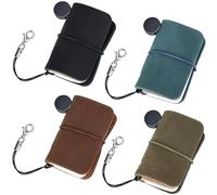 Ireer 4 Pcs 1.9 x 1.3'' Vintage Cute Mini Notebook Small Miniature Notebook Refillable Pocket Tiny Journal Portable Leather Cover with Book Insert for Daily Travel Diary Write, Black Brown Blue Green