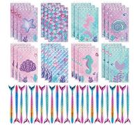 Ireer 48 Pieces Mermaid Party Favors 24 Mini Mermaid Spiral Notebooks and 24 Mermaid Tail Pens Ocean School Stationery Set Class Reward Gift Prizes Under The Sea Birthday Party Gifts for Boys Girls