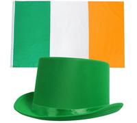 Ireland 3x5 ft Flag & Green Satin Top Hat I Love Fancy Dress Green One Size