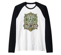Ireland Celtic Crest s Shamrock Trinity Knotwork Raglan Baseball Tee