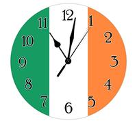 Ireland Flag Hanging Wall Clock Country Tuscan Style 10inch Round Wall Clock Ireland Wood Clock Non Ticking Battery Operated Wood Clocks for Laundry Room Bedroom National Flag Clock Birthday Gift