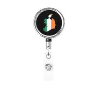 Ireland Flag Map Heavy Duty Metal Badge Holder Reel, Retractable Badge Holder with Belt Clip for Key Name Card Holder Employee Teacher