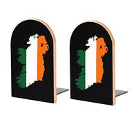 Ireland Flag Map Large Bookends Wooden Book Stand Non-Skid Book Holder Cute Book Organizer for Shelves